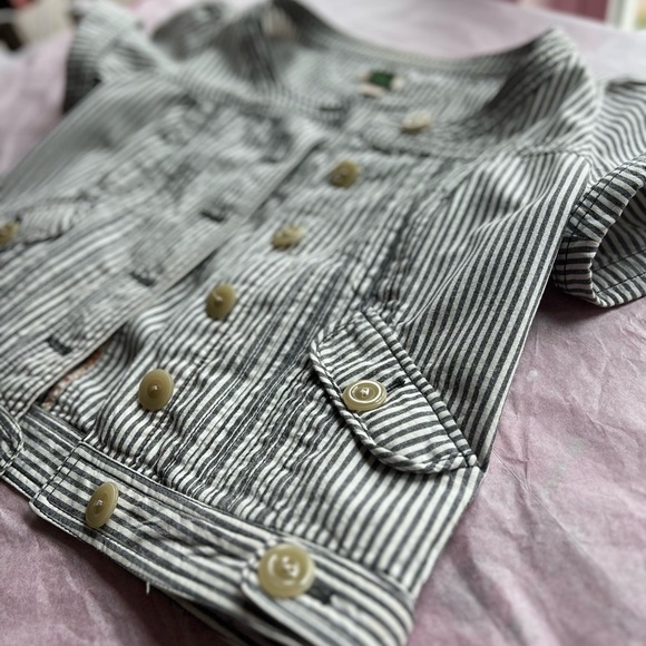 EUC Ett Twa Anthropologie sz 4 jacket short sleeve sailor stripe buttons pockets - Picture 5 of 16
